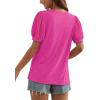imageOFEEFAN Womens Summer Tops Pleated Swiss Dot Puff Sleeve Crew Neck T Shirts Loose Casual S3XLEhot Pink