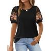 imageOFEEFAN Womens Summer Tops Pleated Swiss Dot Puff Sleeve Crew Neck T Shirts Loose Casual S3XLFloral Black