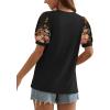 imageOFEEFAN Womens Summer Tops Pleated Swiss Dot Puff Sleeve Crew Neck T Shirts Loose Casual S3XLFloral Black