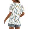imageOFEEFAN Womens Summer Tops Pleated Swiss Dot Puff Sleeve Crew Neck T Shirts Loose Casual S3XLFloral Leaf