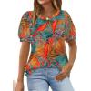 imageOFEEFAN Womens Summer Tops Pleated Swiss Dot Puff Sleeve Crew Neck T Shirts Loose Casual S3XLFloral Orange