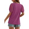 imageOFEEFAN Womens Summer Tops Pleated Swiss Dot Puff Sleeve Crew Neck T Shirts Loose Casual S3XLFmaroon
