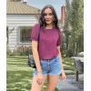 imageOFEEFAN Womens Summer Tops Pleated Swiss Dot Puff Sleeve Crew Neck T Shirts Loose Casual S3XLFmaroon
