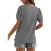 imageOFEEFAN Womens Summer Tops Pleated Swiss Dot Puff Sleeve Crew Neck T Shirts Loose Casual S3XLGrey