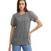 imageOFEEFAN Womens Summer Tops Pleated Swiss Dot Puff Sleeve Crew Neck T Shirts Loose Casual S3XLGrey