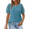 imageOFEEFAN Womens Summer Tops Pleated Swiss Dot Puff Sleeve Crew Neck T Shirts Loose Casual S3XLGturquoise