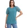 imageOFEEFAN Womens Summer Tops Pleated Swiss Dot Puff Sleeve Crew Neck T Shirts Loose Casual S3XLGturquoise
