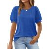 imageOFEEFAN Womens Summer Tops Pleated Swiss Dot Puff Sleeve Crew Neck T Shirts Loose Casual S3XLHblue
