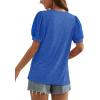 imageOFEEFAN Womens Summer Tops Pleated Swiss Dot Puff Sleeve Crew Neck T Shirts Loose Casual S3XLHblue