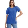 imageOFEEFAN Womens Summer Tops Pleated Swiss Dot Puff Sleeve Crew Neck T Shirts Loose Casual S3XLHblue