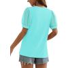 imageOFEEFAN Womens Summer Tops Pleated Swiss Dot Puff Sleeve Crew Neck T Shirts Loose Casual S3XLLake Green
