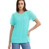 imageOFEEFAN Womens Summer Tops Pleated Swiss Dot Puff Sleeve Crew Neck T Shirts Loose Casual S3XLLake Green