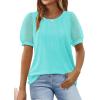 imageOFEEFAN Womens Summer Tops Pleated Swiss Dot Puff Sleeve Crew Neck T Shirts Loose Casual S3XLLake Green
