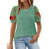 imageOFEEFAN Womens Summer Tops Pleated Swiss Dot Puff Sleeve Crew Neck T Shirts Loose Casual S3XLLight Green