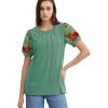 imageOFEEFAN Womens Summer Tops Pleated Swiss Dot Puff Sleeve Crew Neck T Shirts Loose Casual S3XLLight Green