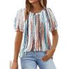 imageOFEEFAN Womens Summer Tops Pleated Swiss Dot Puff Sleeve Crew Neck T Shirts Loose Casual S3XLTie Dye White