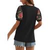imageOFEEFAN Womens Summer Tops Pleated Swiss Dot Puff Sleeve Crew Neck T Shirts Loose Casual S3XLZ01black Floral