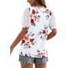 imageOFEEFAN Womens Summer Tops Pleated Swiss Dot Puff Sleeve Crew Neck T Shirts Loose Casual S3XLZ03white Floral