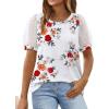 imageOFEEFAN Womens Summer Tops Pleated Swiss Dot Puff Sleeve Crew Neck T Shirts Loose Casual S3XLZ03white Floral