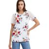 imageOFEEFAN Womens Summer Tops Pleated Swiss Dot Puff Sleeve Crew Neck T Shirts Loose Casual S3XLZ03white Floral