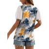 imageOFEEFAN Womens Summer Tops Pleated Swiss Dot Puff Sleeve Crew Neck T Shirts Loose Casual S3XLZ06multi Teal