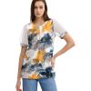 imageOFEEFAN Womens Summer Tops Pleated Swiss Dot Puff Sleeve Crew Neck T Shirts Loose Casual S3XLZ06multi Teal