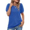 imageOFEEFAN Womens Summer Tops Pleated Swiss Dot Puff Sleeve Crew Neck T Shirts Loose Casual S3XLHblue