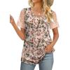 imageOFEEFAN Casual V Neck T Shirts for Women Lace Short Sleeve Curved Hem Tops Loose Fit07print Floral