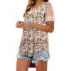imageOFEEFAN Casual V Neck T Shirts for Women Lace Short Sleeve Curved Hem Tops Loose Fit07print Floral