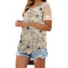 imageOFEEFAN Casual V Neck T Shirts for Women Lace Short Sleeve Curved Hem Tops Loose Fit07print Flowers