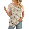 imageOFEEFAN Casual V Neck T Shirts for Women Lace Short Sleeve Curved Hem Tops Loose Fit07print Flowers