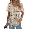 imageOFEEFAN Casual V Neck T Shirts for Women Lace Short Sleeve Curved Hem Tops Loose Fit07print Flowers