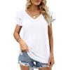 imageOFEEFAN Womens Summer Tops Ruffle Short Sleeve V Neck TShirts Casual Loose Fit1a White