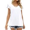 imageOFEEFAN Womens Summer Tops Ruffle Short Sleeve V Neck TShirts Casual Loose Fit1a White