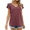 imageOFEEFAN Womens Summer Tops Ruffle Short Sleeve V Neck TShirts Casual Loose Fit2a Burgundy