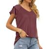 imageOFEEFAN Womens Summer Tops Ruffle Short Sleeve V Neck TShirts Casual Loose Fit2a Burgundy