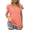 imageOFEEFAN Womens Summer Tops Ruffle Short Sleeve V Neck TShirts Casual Loose Fit2a Coral