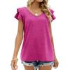 imageOFEEFAN Womens Summer Tops Ruffle Short Sleeve V Neck TShirts Casual Loose Fit2a Maroon