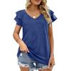 imageOFEEFAN Womens Summer Tops Ruffle Short Sleeve V Neck TShirts Casual Loose Fit2a Navy Blue