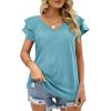 imageOFEEFAN Womens Summer Tops Ruffle Short Sleeve V Neck TShirts Casual Loose Fit2a Turquoise