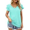 imageOFEEFAN Womens Summer Tops Ruffle Short Sleeve V Neck TShirts Casual Loose Fit3a Aqua