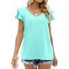 imageOFEEFAN Womens Summer Tops Ruffle Short Sleeve V Neck TShirts Casual Loose Fit3a Aqua