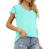 imageOFEEFAN Womens Summer Tops Ruffle Short Sleeve V Neck TShirts Casual Loose Fit3a Aqua