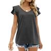 imageOFEEFAN Womens Summer Tops Ruffle Short Sleeve V Neck TShirts Casual Loose FitC Dark Grey