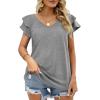 imageOFEEFAN Womens Summer Tops Ruffle Short Sleeve V Neck TShirts Casual Loose FitC Grey