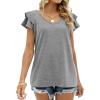 imageOFEEFAN Womens Summer Tops Ruffle Short Sleeve V Neck TShirts Casual Loose FitC Grey