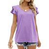 imageOFEEFAN Womens Summer Tops Ruffle Short Sleeve V Neck TShirts Casual Loose FitC Light Purple