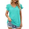 imageOFEEFAN Womens Summer Tops Ruffle Short Sleeve V Neck TShirts Casual Loose FitD Cyan
