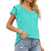 imageOFEEFAN Womens Summer Tops Ruffle Short Sleeve V Neck TShirts Casual Loose FitD Cyan