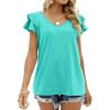 imageOFEEFAN Womens Summer Tops Ruffle Short Sleeve V Neck TShirts Casual Loose FitD Cyan